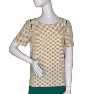 H&M Blouse Short Sleeve Pale Pink with Black Leaf Print Size 4